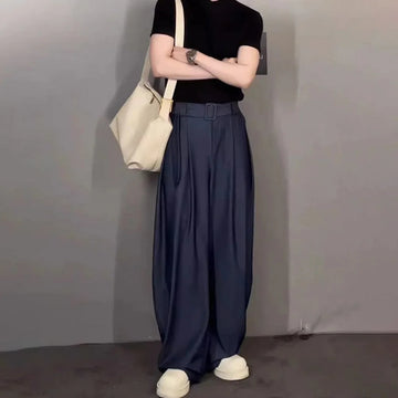 Aidase Mens Suit Pants Belt British Straight Wide-Leg Pants Summer Fashion Personality Versatile Business Casual Pants Men'S Wear 2024 aidase-shop